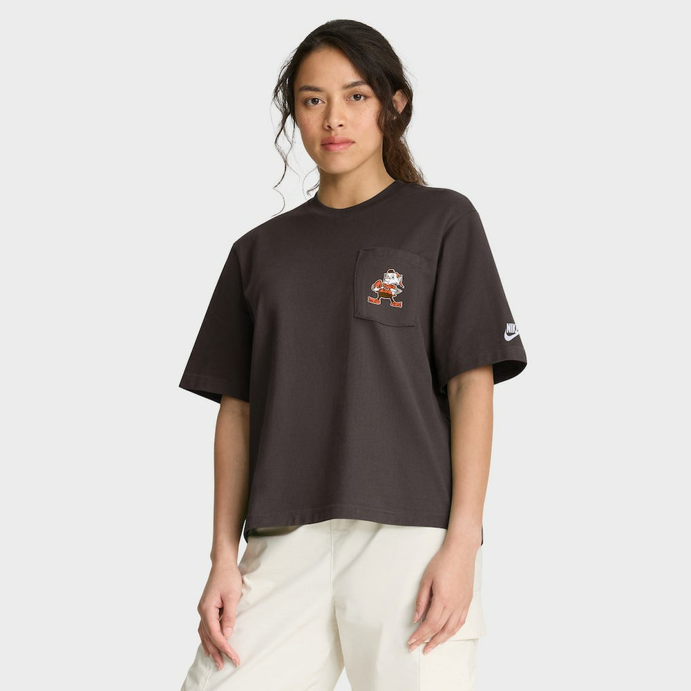 Cleveland Browns Women's Rewind Pocket Boxy T-Shirt Brown - Nike