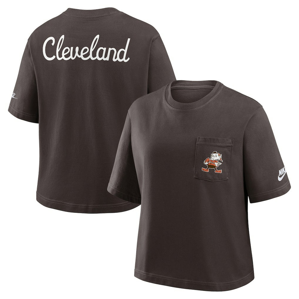Cleveland Browns Women's Rewind Pocket Boxy T-Shirt Brown - Nike