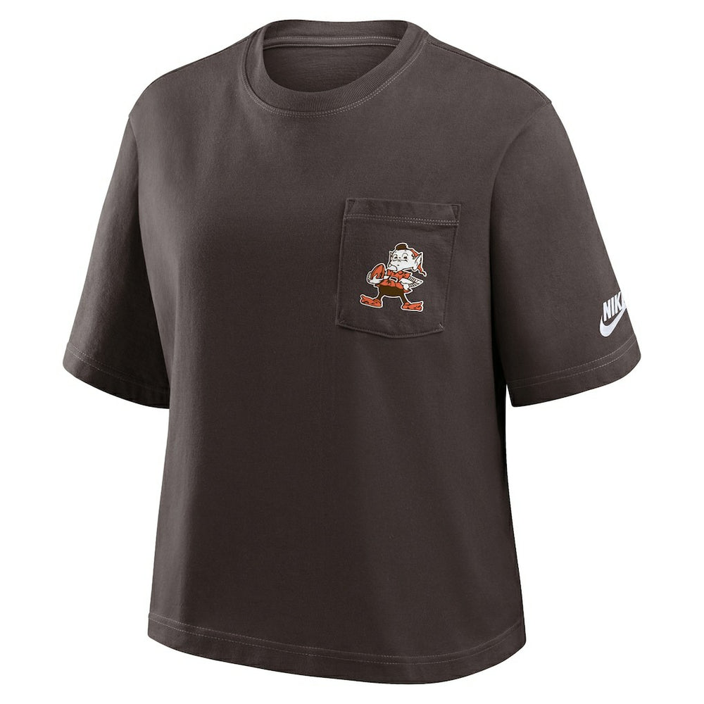 Cleveland Browns Women's Rewind Pocket Boxy T-Shirt Brown - Nike
