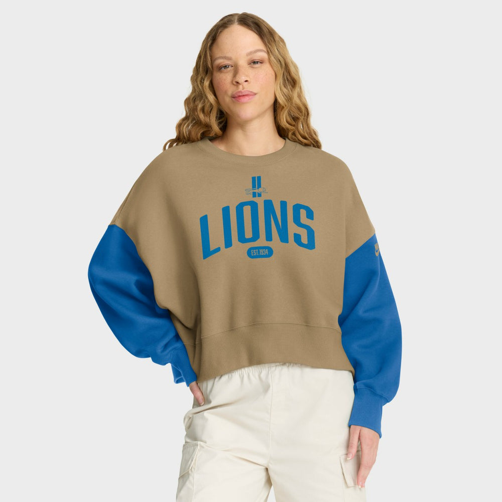 Detroit Lions Women's Oversized Rewind Pullover Sweatshirt Tan - Nike