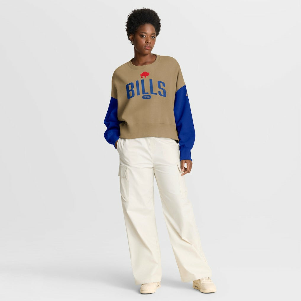 Buffalo Bills Women's Oversized Rewind Pullover Sweatshirt Tan - Nike
