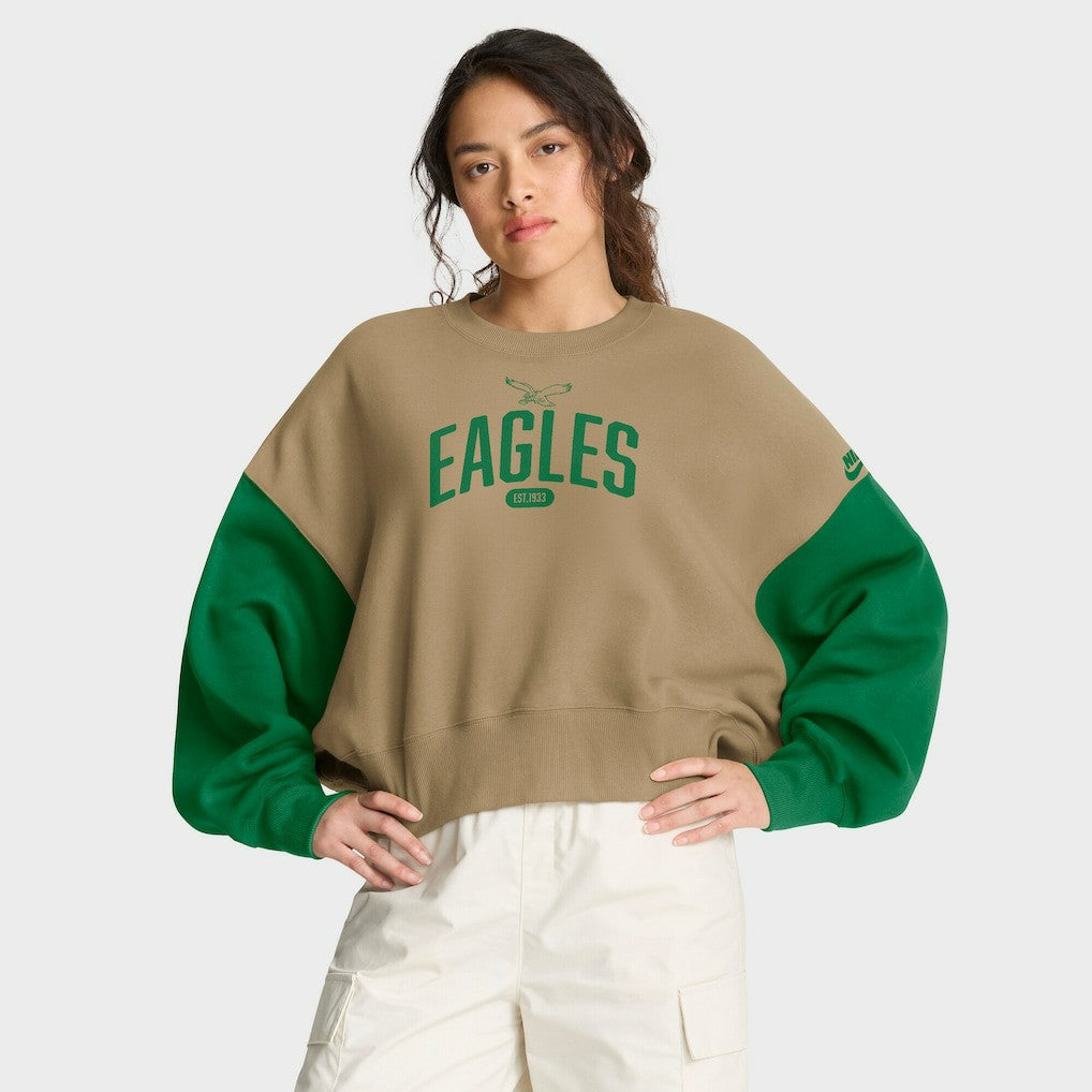 Philadelphia Eagles Women's Oversized Rewind Pullover Sweatshirt Tan - Nike