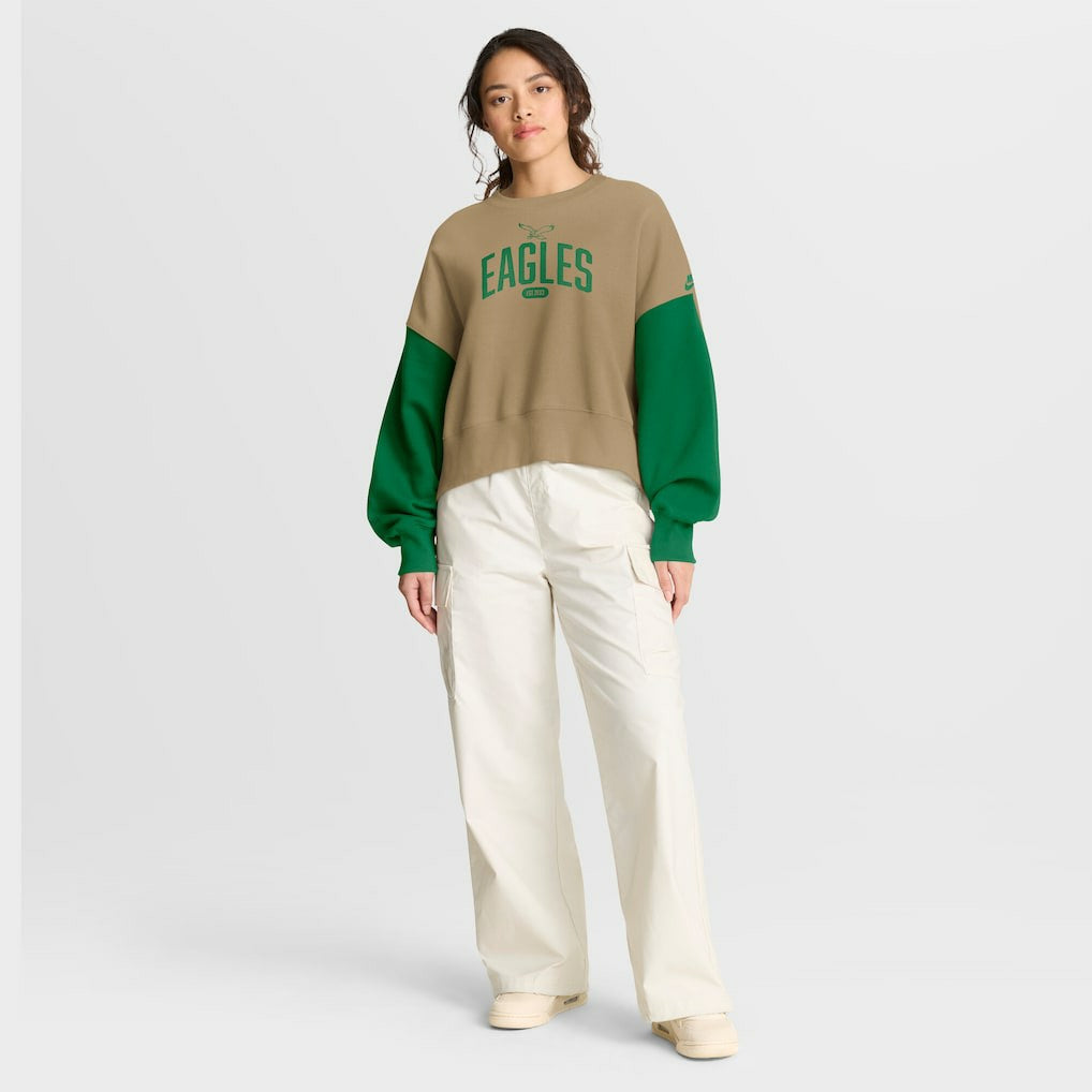 Philadelphia Eagles Women's Oversized Rewind Pullover Sweatshirt Tan - Nike