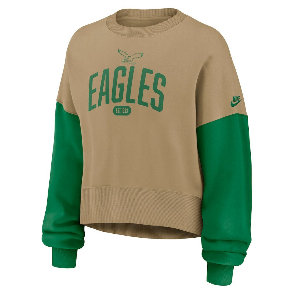 Philadelphia Eagles Women's Oversized Rewind Pullover Sweatshirt Tan - Nike