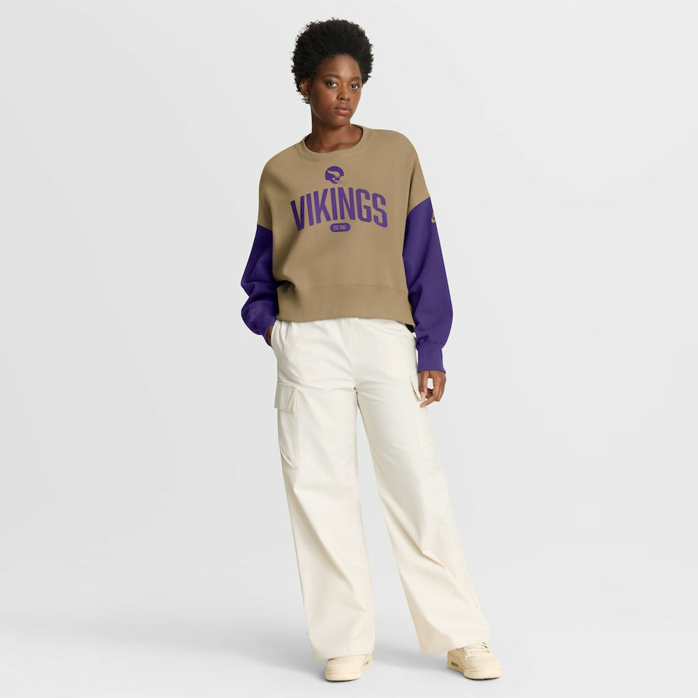 Minnesota Vikings Women's Oversized Rewind Pullover Sweatshirt Tan - Nike
