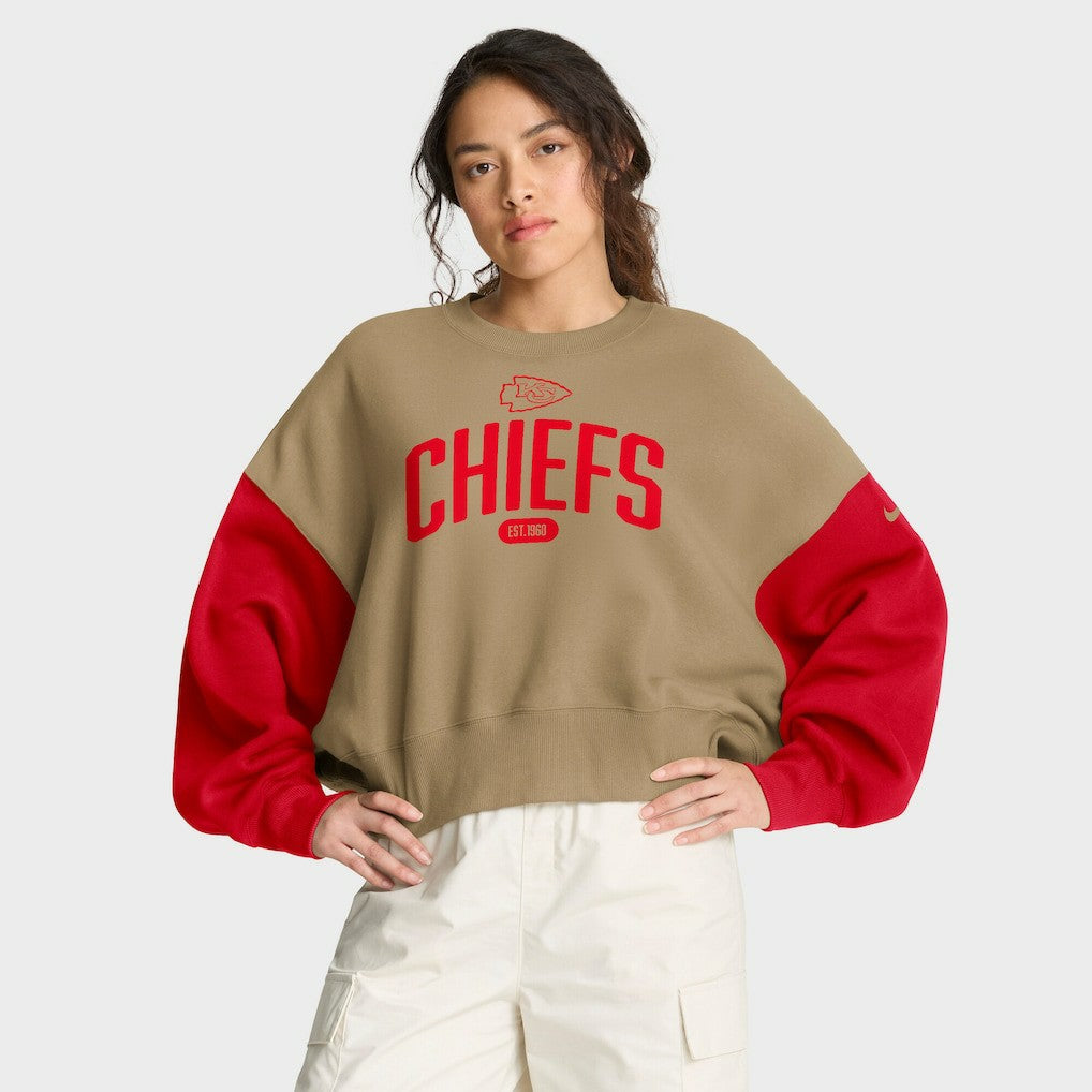 Kansas City Chiefs Women's Oversized Rewind Pullover Sweatshirt Tan - Nike
