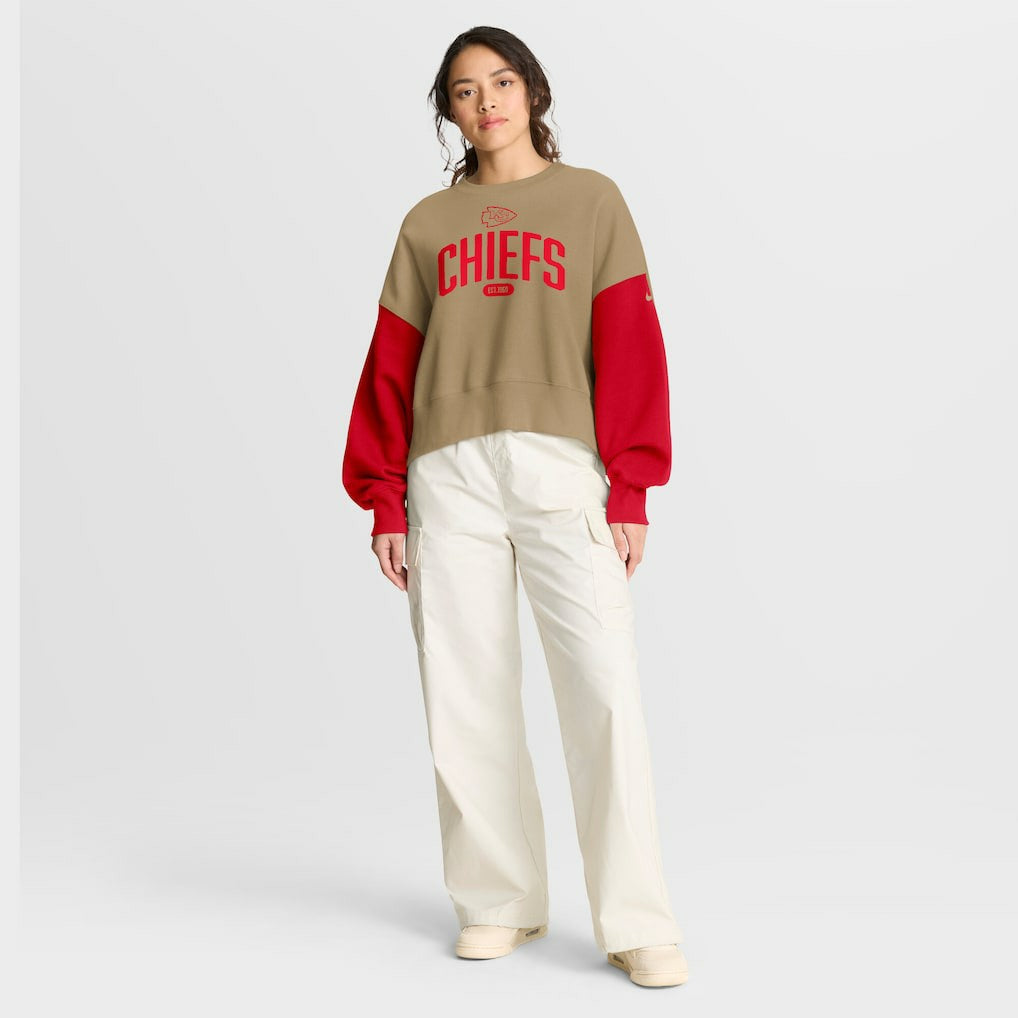 Kansas City Chiefs Women's Oversized Rewind Pullover Sweatshirt Tan - Nike