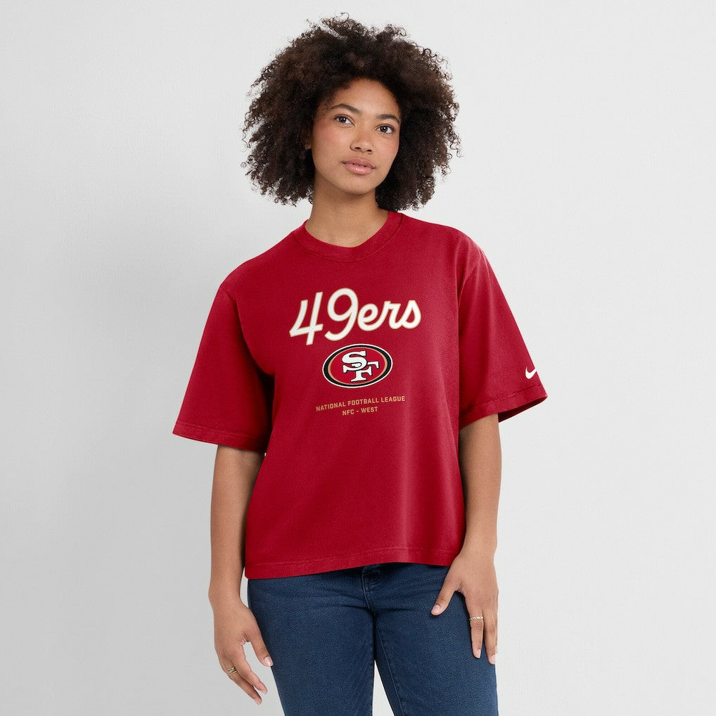San Francisco 49ers Women's Essential Script Relaxed Boxy T-Shirt Scarlet - Nike