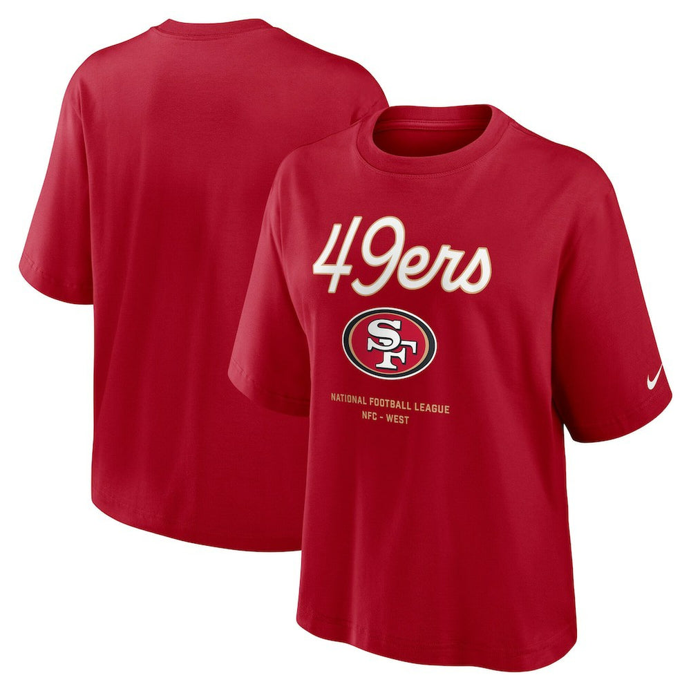 San Francisco 49ers Women's Essential Script Relaxed Boxy T-Shirt Scarlet - Nike
