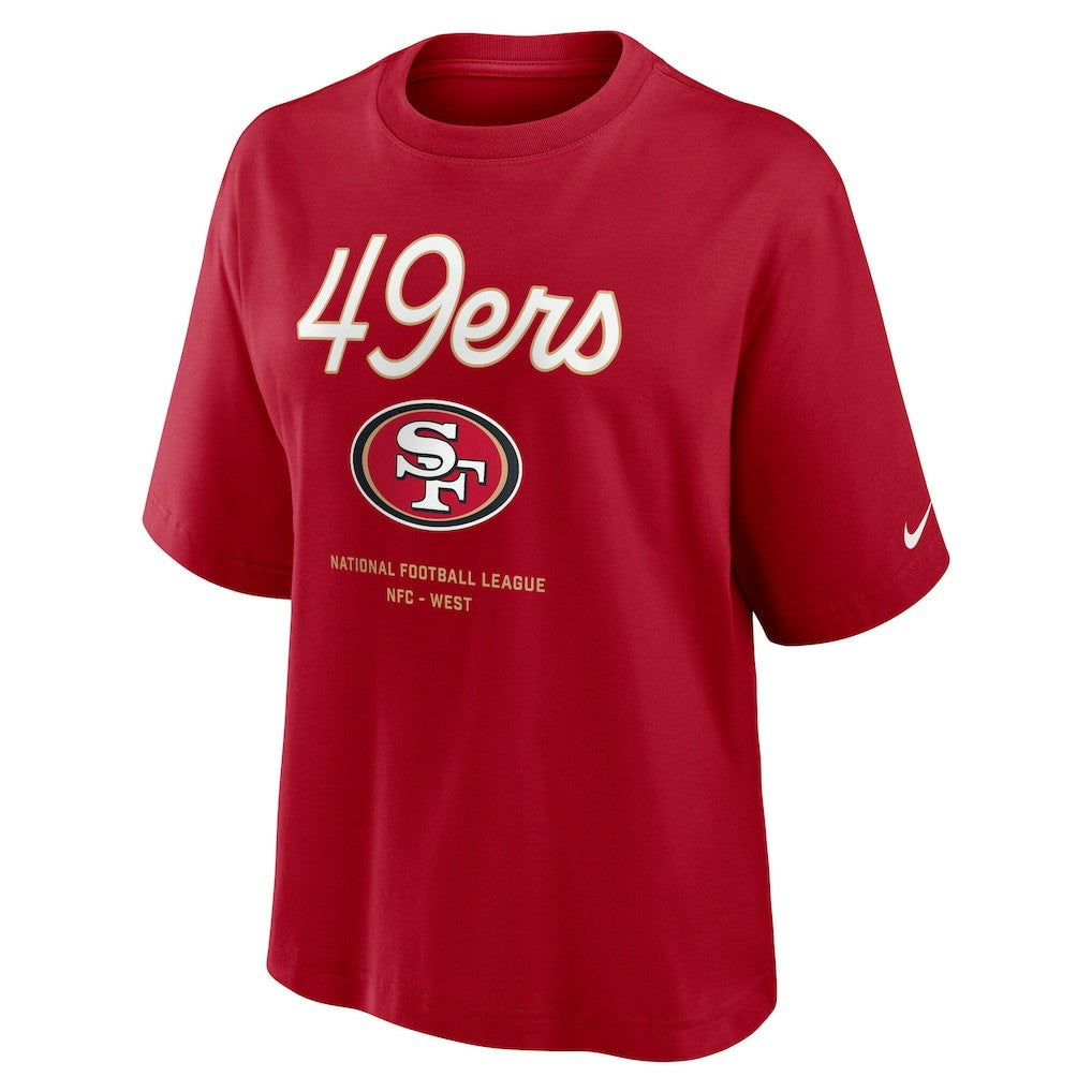 San Francisco 49ers Women's Essential Script Relaxed Boxy T-Shirt Scarlet - Nike