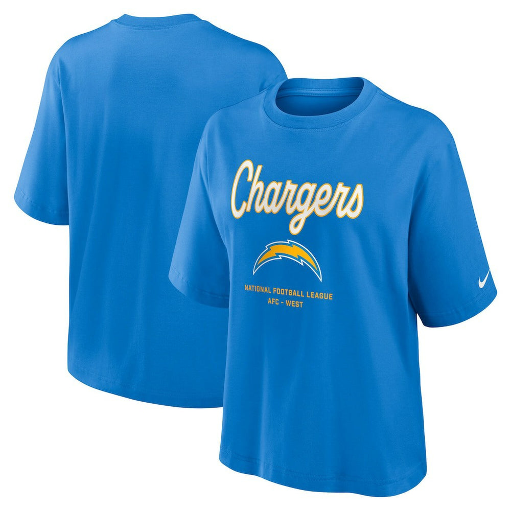 Los Angeles Chargers Women's Essential Script Relaxed Boxy T-Shirt Powder Blue - Nike