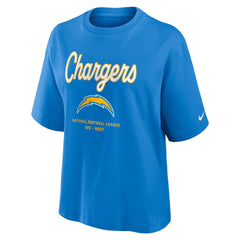 Los Angeles Chargers Women's Essential Script Relaxed Boxy T-Shirt Powder Blue - Nike