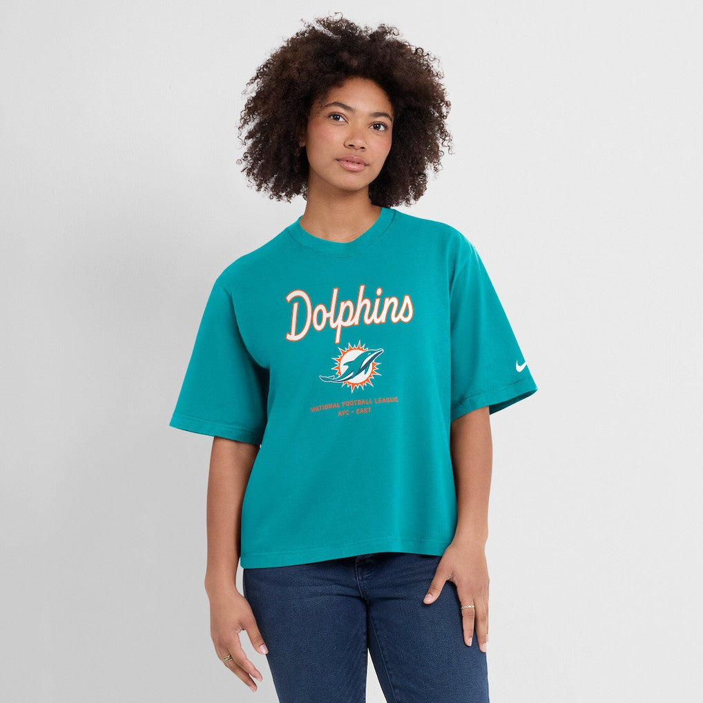 Miami Dolphins Women's Essential Script Relaxed Boxy T-Shirt Aqua - Nike
