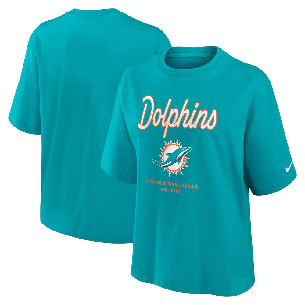 Miami Dolphins Women's Essential Script Relaxed Boxy T-Shirt Aqua - Nike
