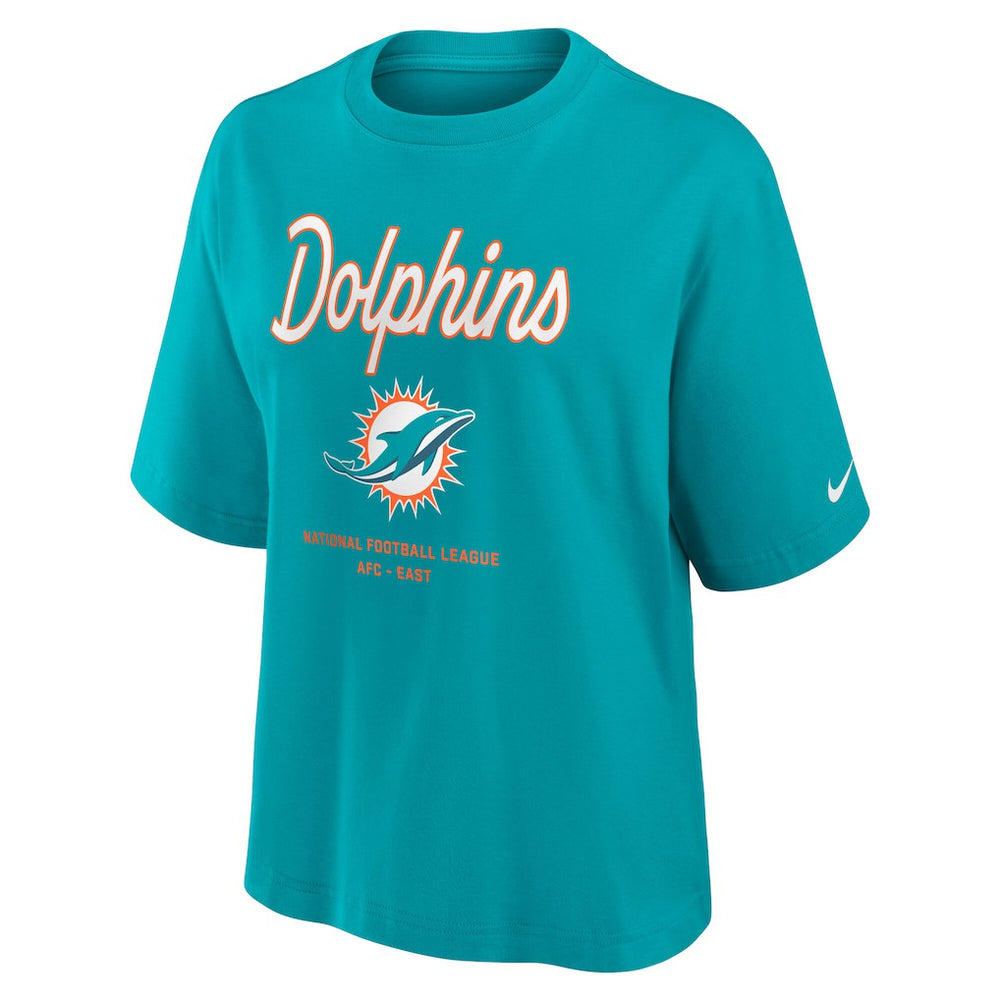 Miami Dolphins Women's Essential Script Relaxed Boxy T-Shirt Aqua - Nike