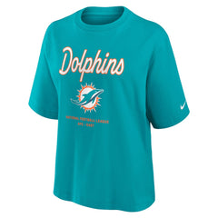 Miami Dolphins Women's Essential Script Relaxed Boxy T-Shirt Aqua - Nike