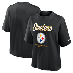 Pittsburgh Steelers Women's Essential Script Relaxed Boxy T-Shirt Black - Nike