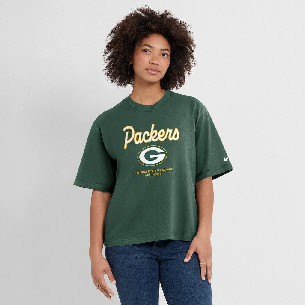 Green Bay Packers Women's Essential Script Relaxed Boxy T-Shirt Green - Nike