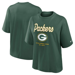 Green Bay Packers Women's Essential Script Relaxed Boxy T-Shirt Green - Nike
