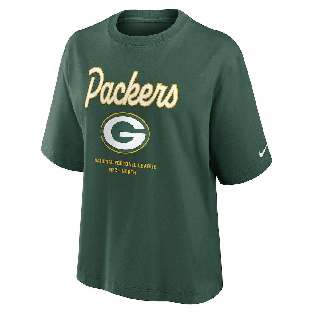 Green Bay Packers Women's Essential Script Relaxed Boxy T-Shirt Green - Nike
