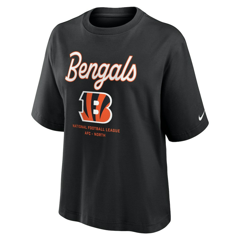Cincinnati Bengals Women's Essential Script Relaxed Boxy T-Shirt Black - Nike