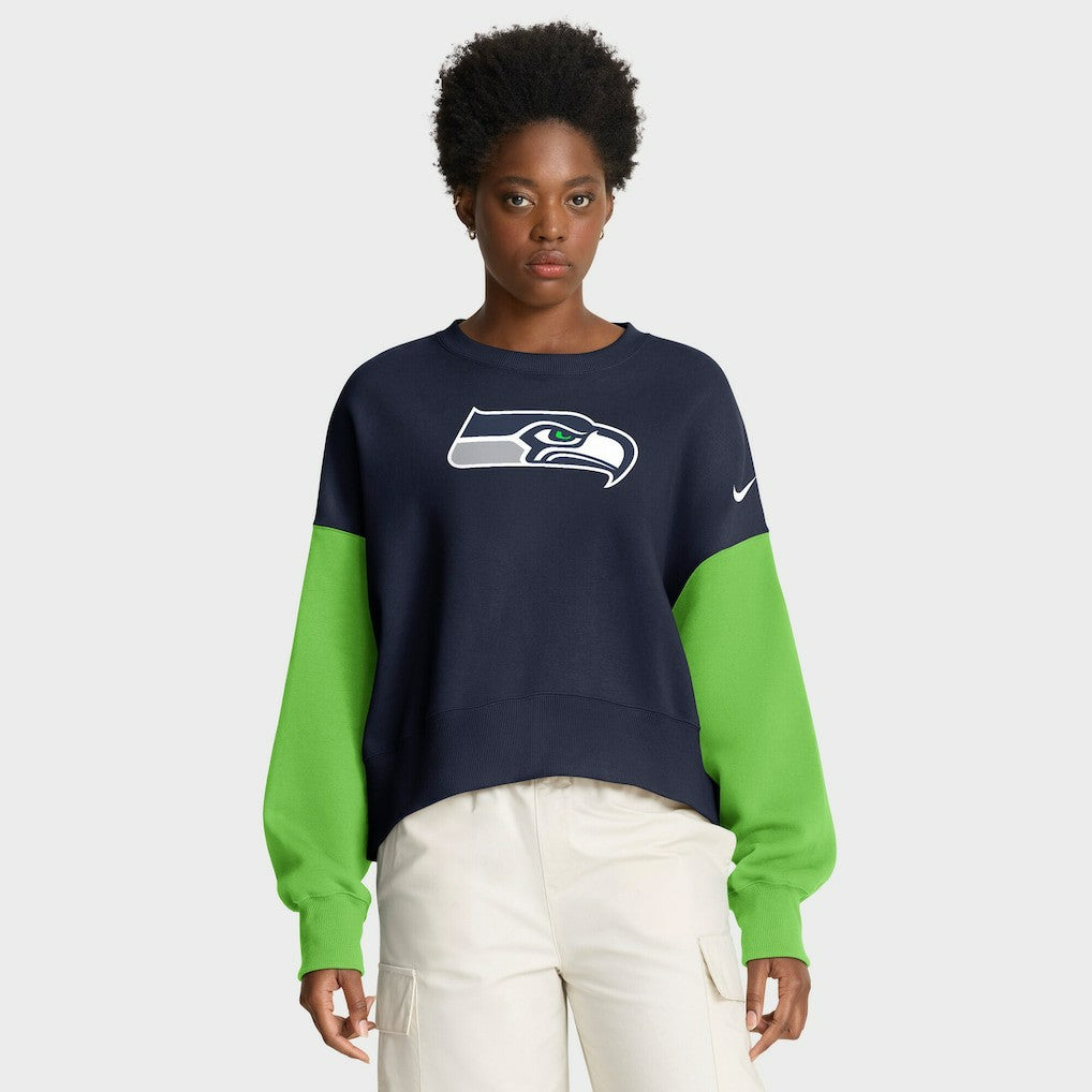 Seattle Seahawks Women's Oversized Color-Block Pullover Sweatshirt College Navy - Nike
