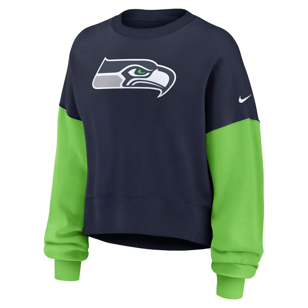 Seattle Seahawks Women's Oversized Color-Block Pullover Sweatshirt College Navy - Nike