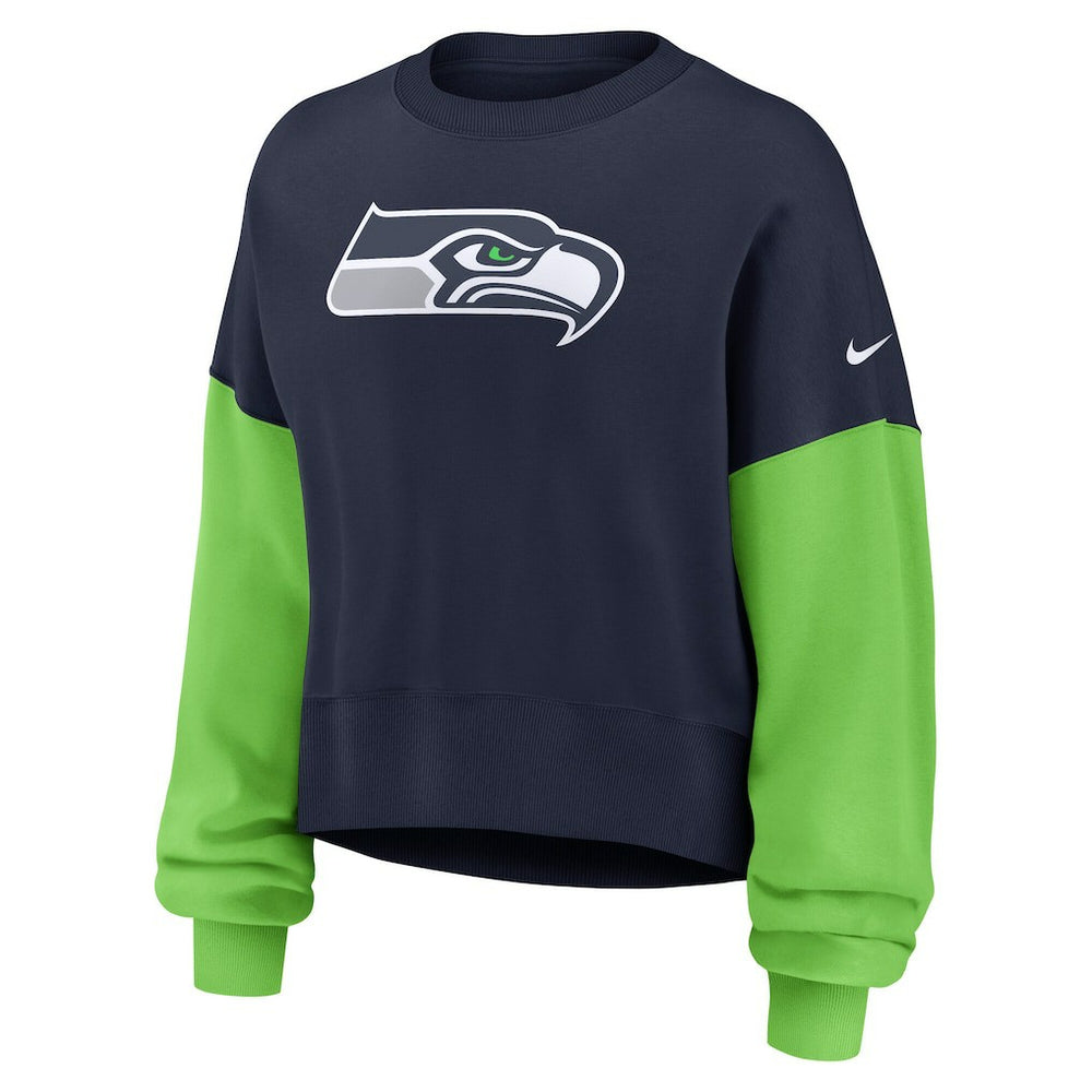 Seattle Seahawks Women's Oversized Color-Block Pullover Sweatshirt College Navy - Nike