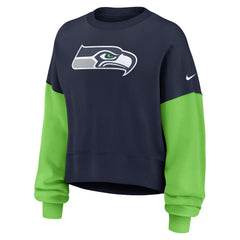 Seattle Seahawks Women's Oversized Color-Block Pullover Sweatshirt College Navy - Nike