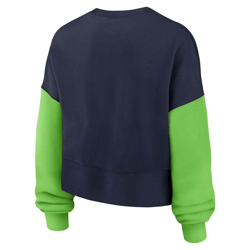 Seattle Seahawks Women's Oversized Color-Block Pullover Sweatshirt College Navy - Nike