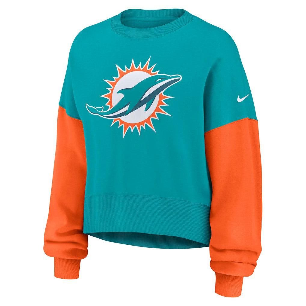 Miami Dolphins Women's Oversized Color-Block Pullover Sweatshirt Aqua - Nike