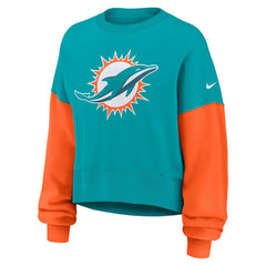 Miami Dolphins Women's Oversized Color-Block Pullover Sweatshirt Aqua - Nike