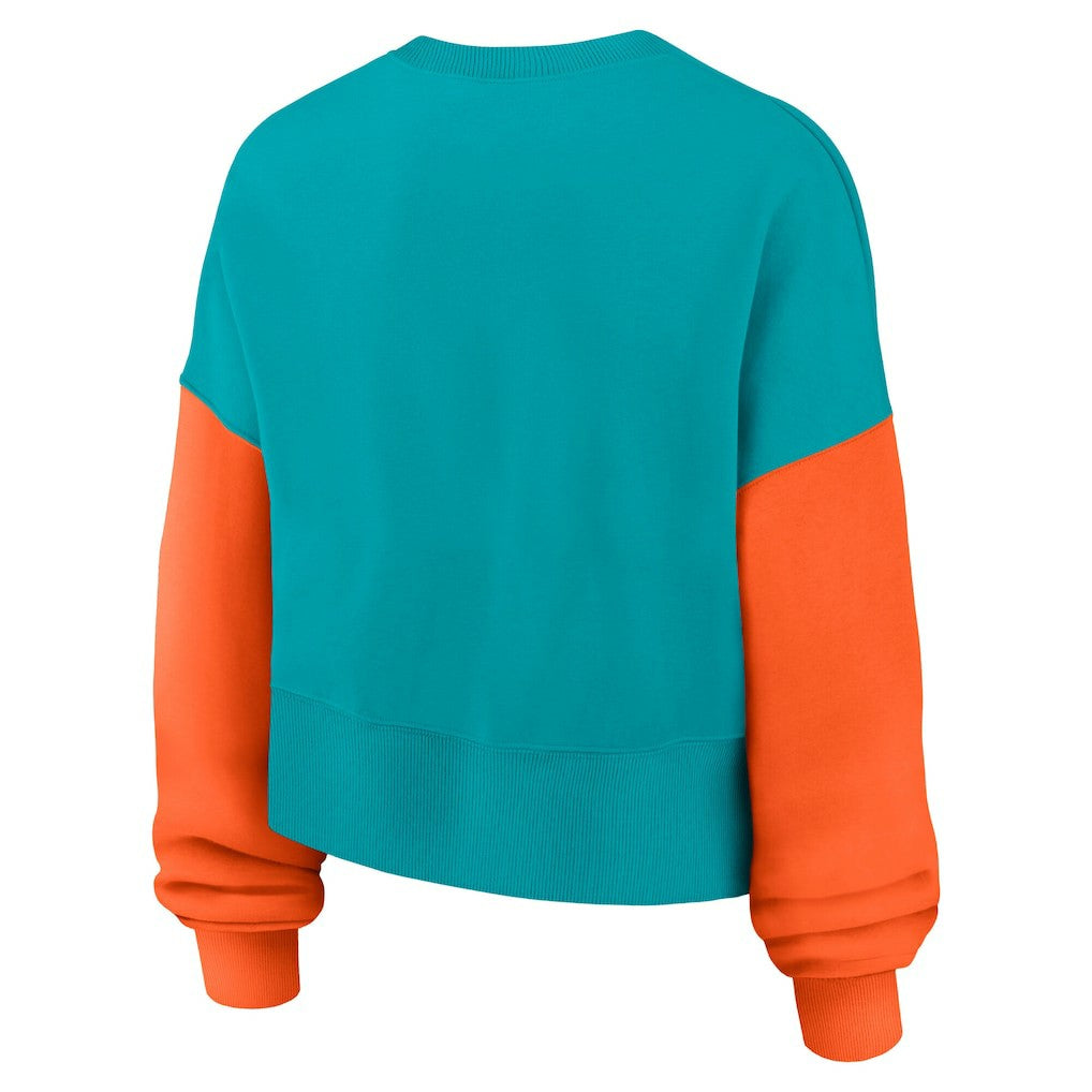 Miami Dolphins Women's Oversized Color-Block Pullover Sweatshirt Aqua - Nike