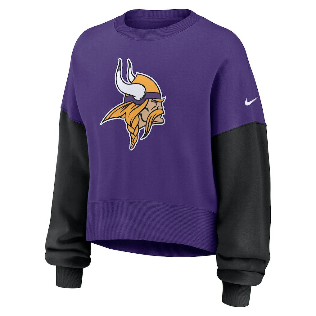 Minnesota Vikings Women's Oversized Color-Block Pullover Sweatshirt Purple - Nike