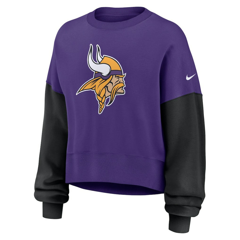 Minnesota Vikings Women's Oversized Color-Block Pullover Sweatshirt Purple - Nike