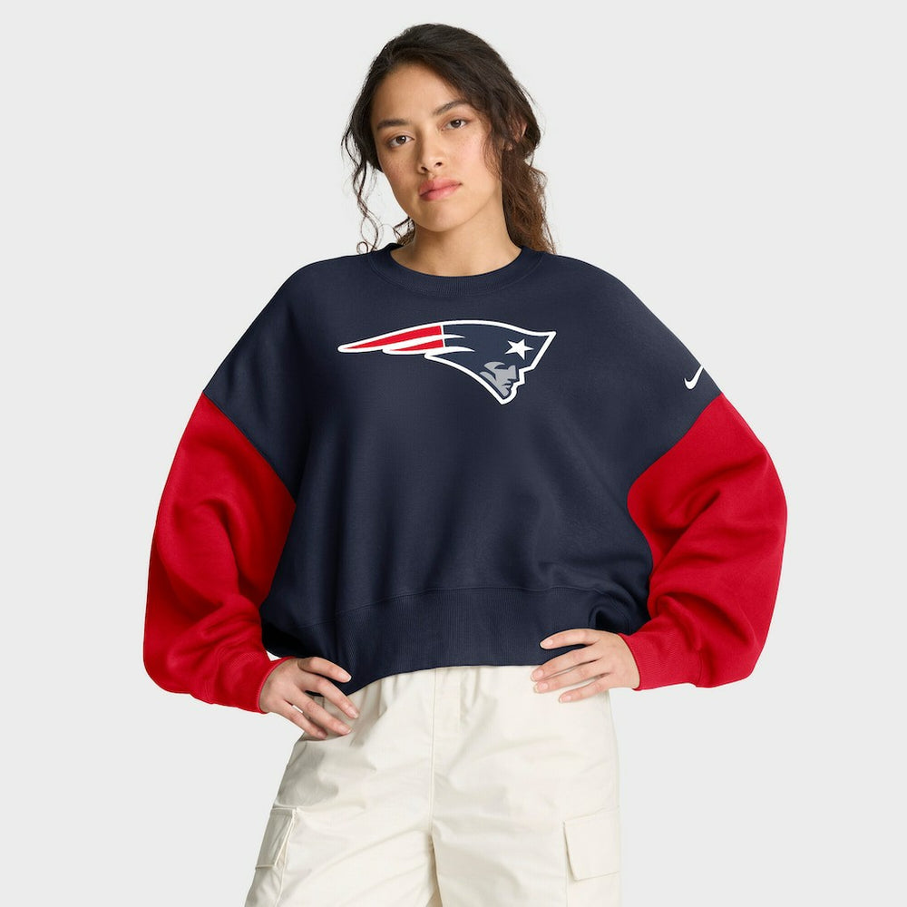 New England Patriots Women's Oversized Color-Block Pullover Sweatshirt Navy - Nike