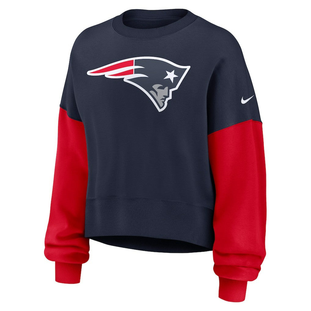 New England Patriots Women's Oversized Color-Block Pullover Sweatshirt Navy - Nike