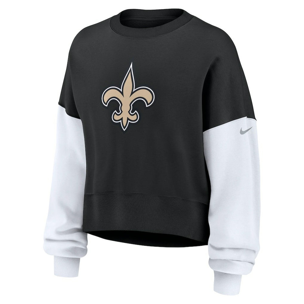 New Orleans Saints Women's Oversized Color-Block Pullover Sweatshirt Black - Nike