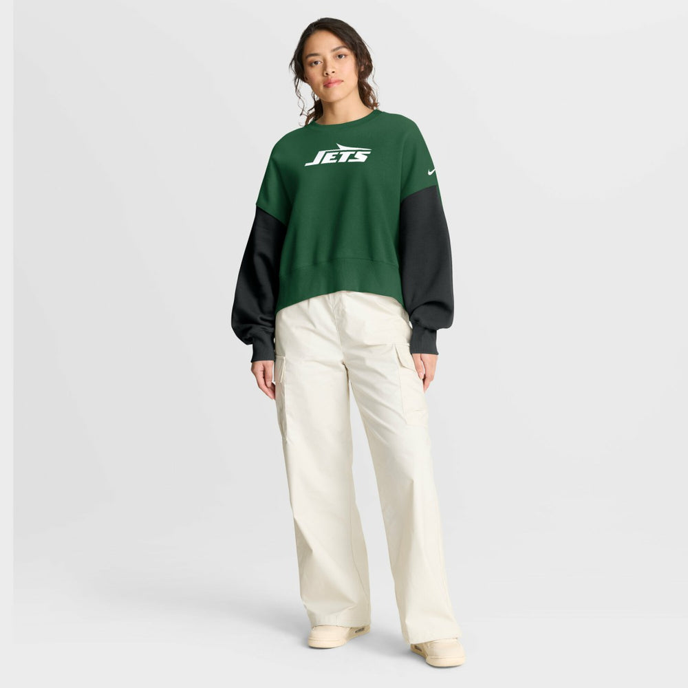 New York Jets Women's Oversized Color-Block Pullover Sweatshirt Green - Nike