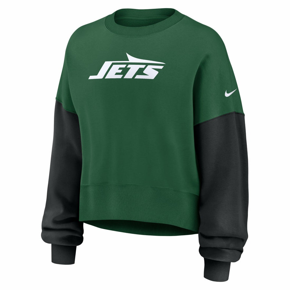 New York Jets Women's Oversized Color-Block Pullover Sweatshirt Green - Nike
