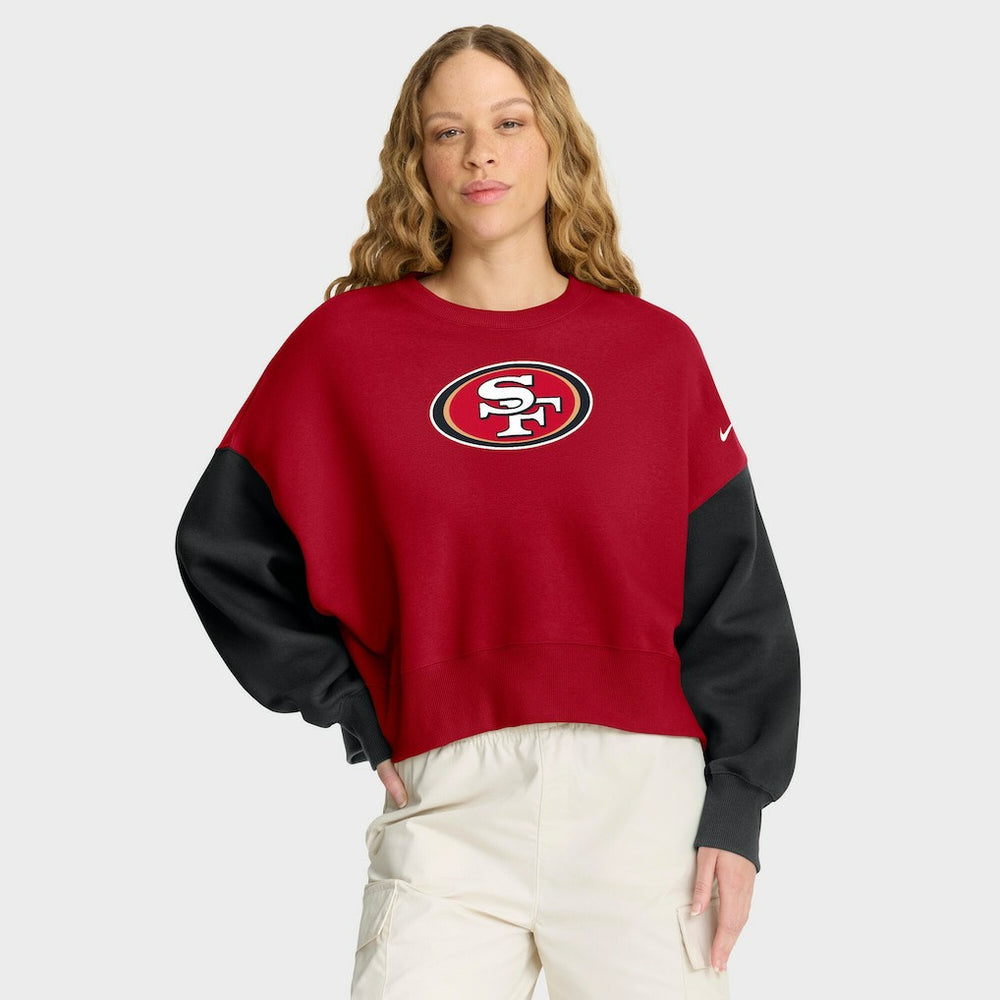 San Francisco 49ers Women's Oversized Color-Block Pullover Sweatshirt Scarlet - Nike