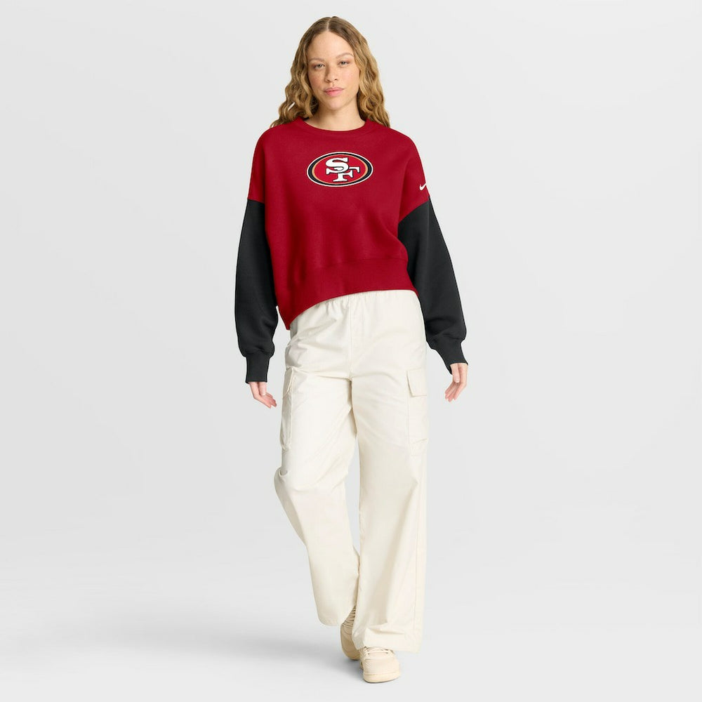 San Francisco 49ers Women's Oversized Color-Block Pullover Sweatshirt Scarlet - Nike