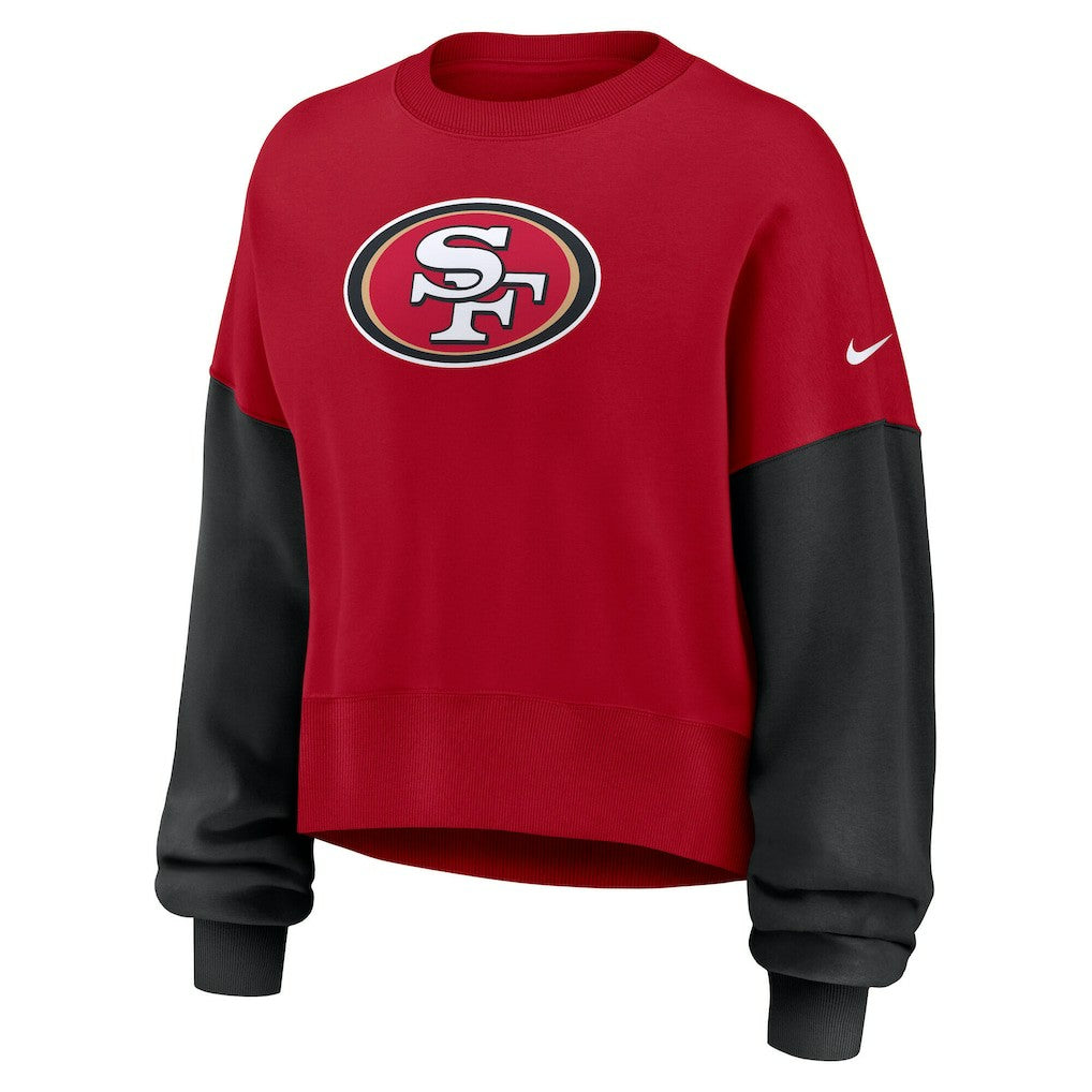 San Francisco 49ers Women's Oversized Color-Block Pullover Sweatshirt Scarlet - Nike