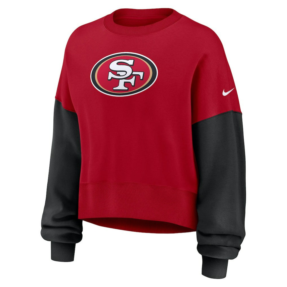 San Francisco 49ers Women's Oversized Color-Block Pullover Sweatshirt Scarlet - Nike