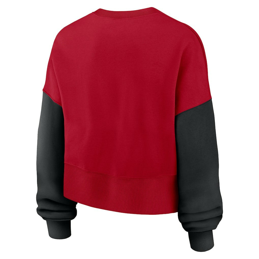 San Francisco 49ers Women's Oversized Color-Block Pullover Sweatshirt Scarlet - Nike