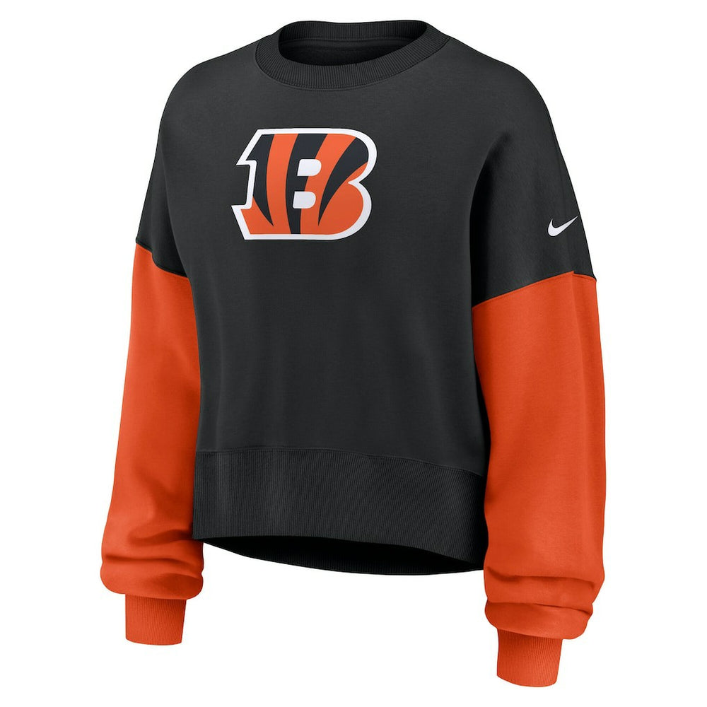 Cincinnati Bengals Women's Oversized Color-Block Pullover Sweatshirt Black - Nike