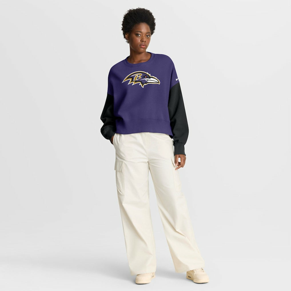 Baltimore Ravens Women's Oversized Color-Block Pullover Sweatshirt Purple - Nike
