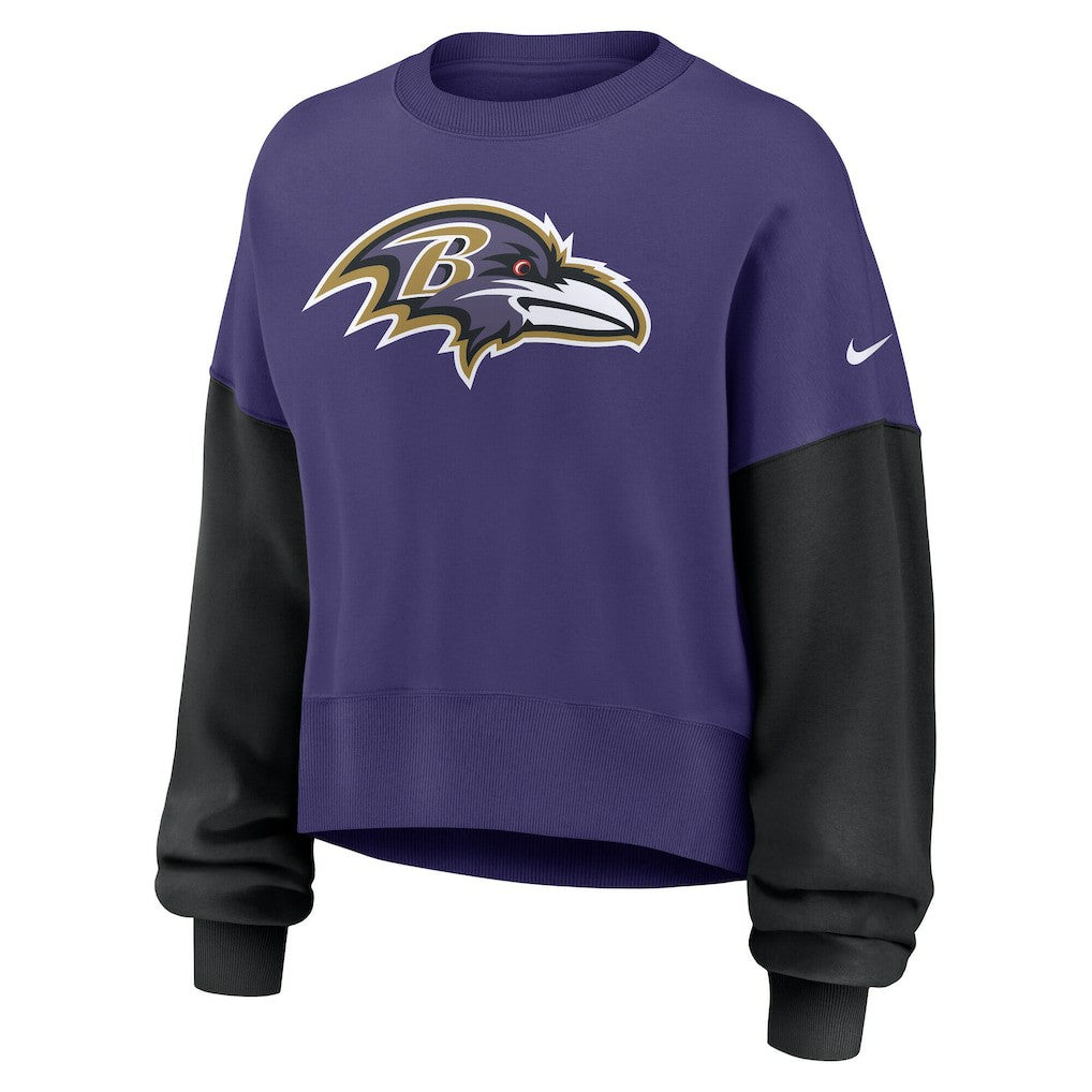 Baltimore Ravens Women's Oversized Color-Block Pullover Sweatshirt Purple - Nike
