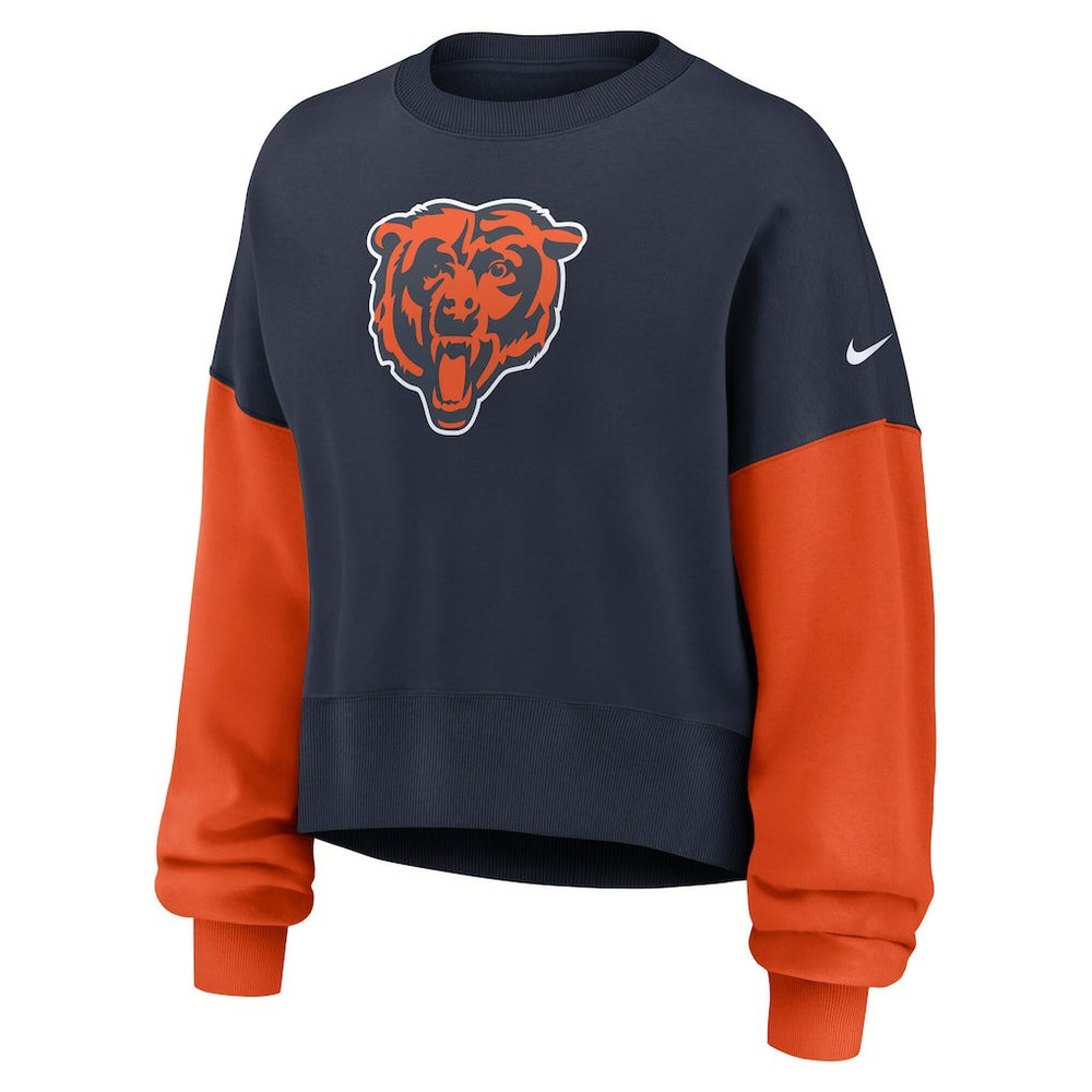 Chicago Bears Women's Oversized Color-Block Pullover Sweatshirt Navy - Nike