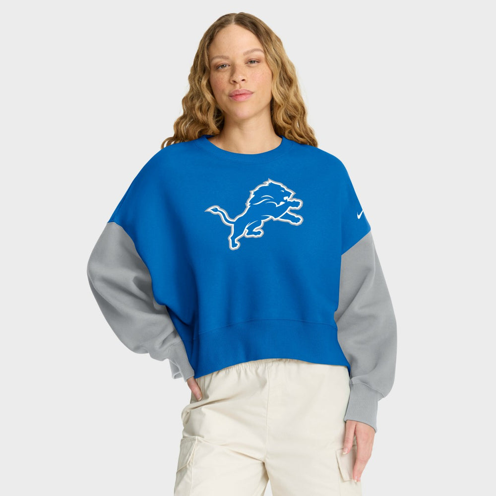 Detroit Lions Women's Oversized Color-Block Pullover Sweatshirt Blue - Nike